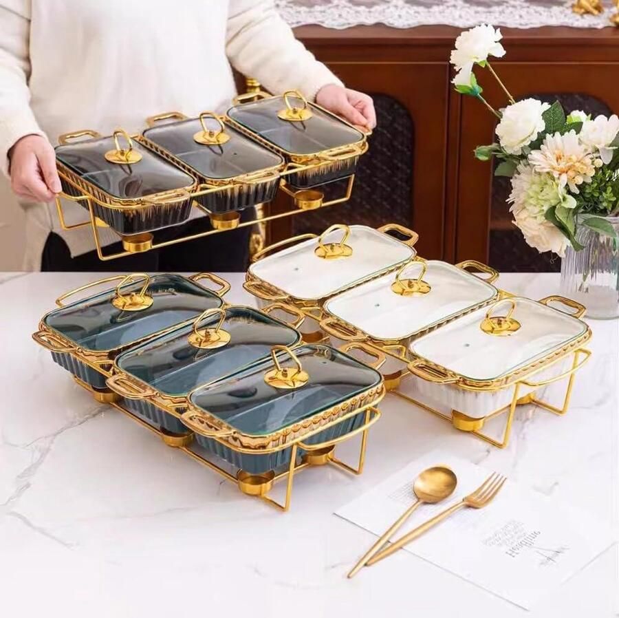 Warmhoudbak Buffetset Serveerwagen Luxe Eten Warm Houden Keramiek Imitatie Marmer Niet Gespecificeerd Zwart