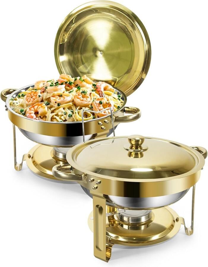 Warmhoudbak Set Buffet Warmhouders Feestelijk Buffet Veilige Randen 5 Liter Inhoud Goud Zilver