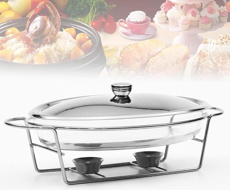 Warmhoudbak Voedsel Buffet Warmhouder Feesten Organiseren Inclusief Brandstofhouder 3 Liter Zilverkleurig