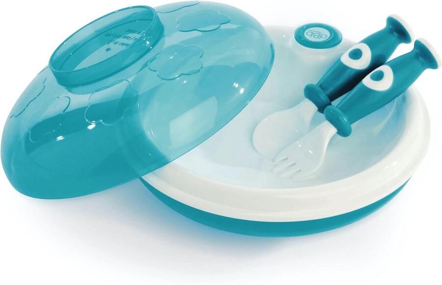 Warmhoudbord met bestek voor babyvoeding Turquoise