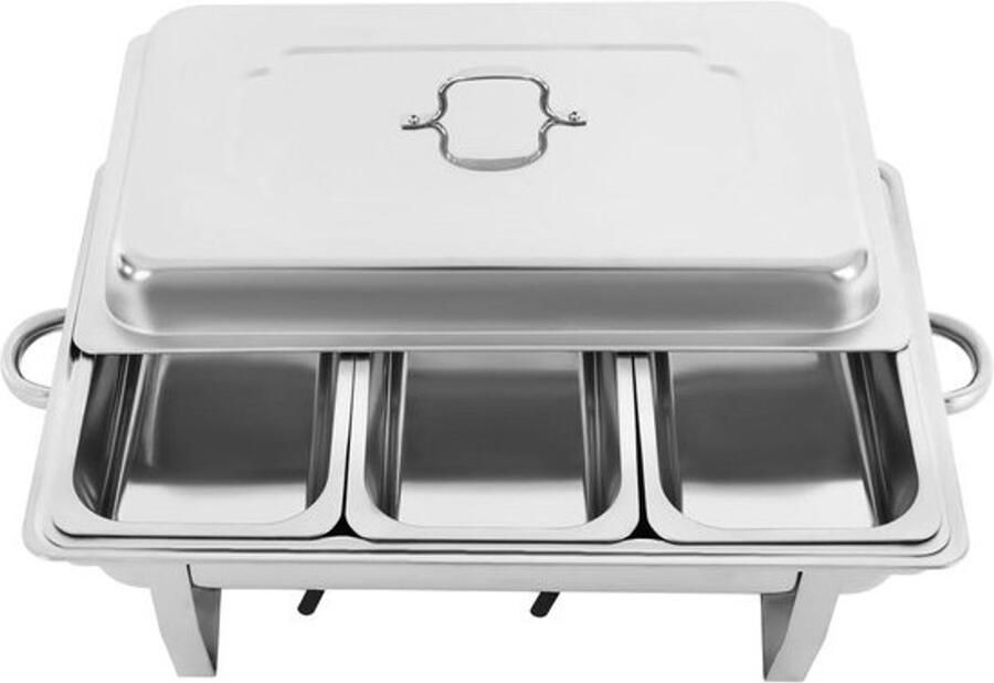Warmhoudcontainer 3 vakken Bain Marie Buffetwarmer Buffetten Warm Houden Energiebesparend zonder stroom 9 liter totaal Zilver