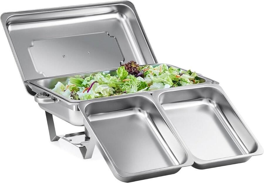 Warmhoudcontainer Buffetset Voedselwarmer Rechaud Feestjes en Catering Inklapbaar en Opvouwbaar 9 Liter Capaciteit Zilver