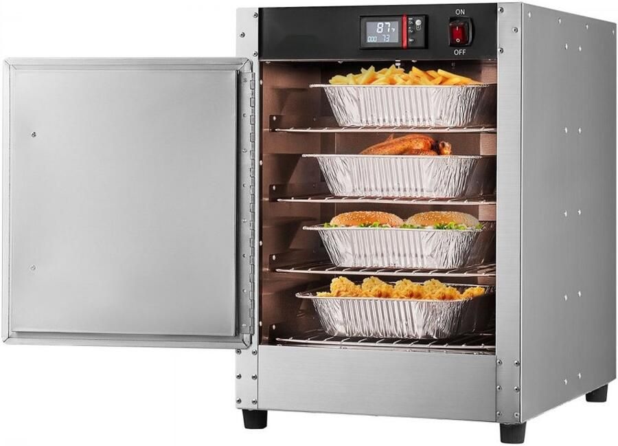 Warmhoudkast Horeca 4-Laags Snack- & Voedselwarmer Met Waterbak 4 Pannen Enkele Deur Verstelbare Planken RVS