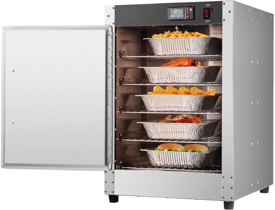 Warmhoudkast Voedselverwarmer Horeca Snackverwarmer 5-laags Met Waterbak Inclusief 5 Pannen Verstelbare Planken Enkele Deur RVS