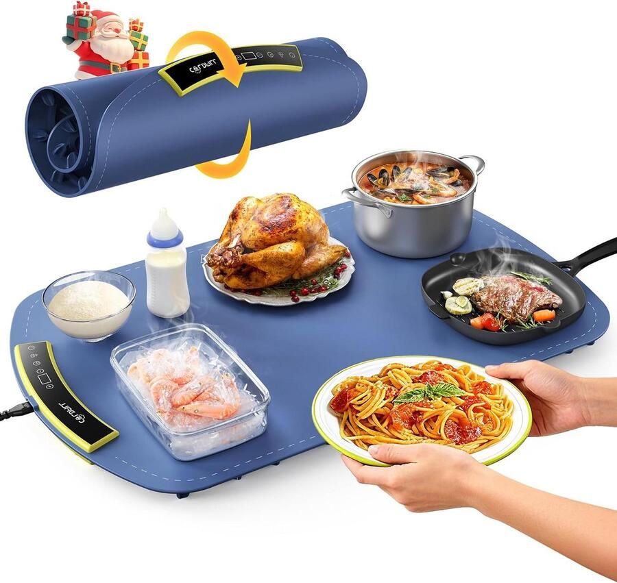 Warmhoudmat Voedsel Elektrisch Dienblad Eten Warm Houden Snel Opwarmen 60 x 40 cm Zwart