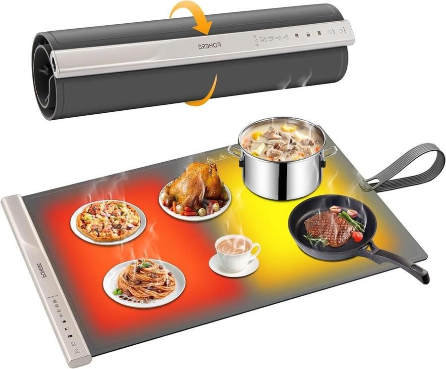 Warmhoudmat voor gerechten Elektrische warmhoudplaat Buffetten en feesten Groot oppervlak 61 x 41.8 cm Zwart