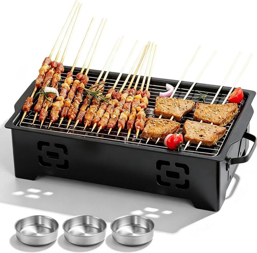 Warmhoudplaat BBQ Voedselwarmer Grill Eten Warm Houden Stroomloos Werking 37.5 x 20.5 cm Zwart