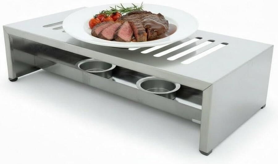 Warmhoudplaat Bordenwarmer Theelichthouder Eten Warm Houden Regelbare Warmte 26.4 x 14.9 x 7 cm Zilver
