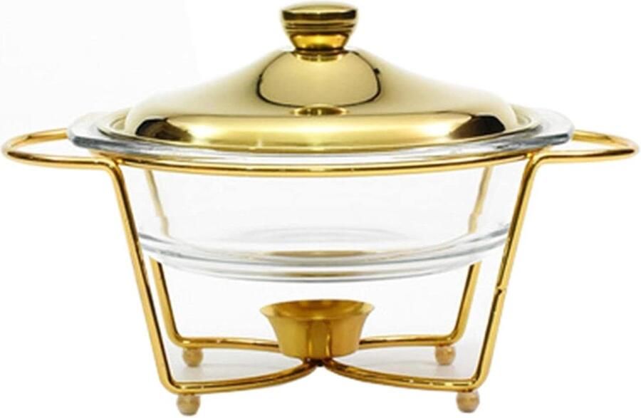 Warmhoudplaat Buffet Chafing Dish Gerechten Warm Houden Met Glazen Schalen 2L Zilver