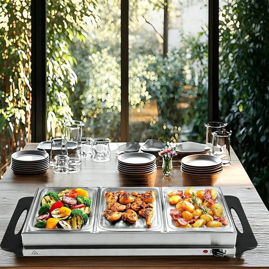 Warmhoudplaat Buffet – RVS – Elektrische Chafing Dish – Meerdere Warmhoudbakken – Voor Buffet en Catering