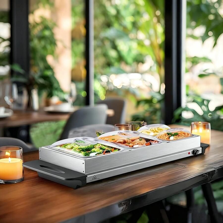 Warmhoudplaat Buffet – RVS – Elektrische Chafing Dish – Meerdere Warmhoudbakken – Voor Buffet en Catering