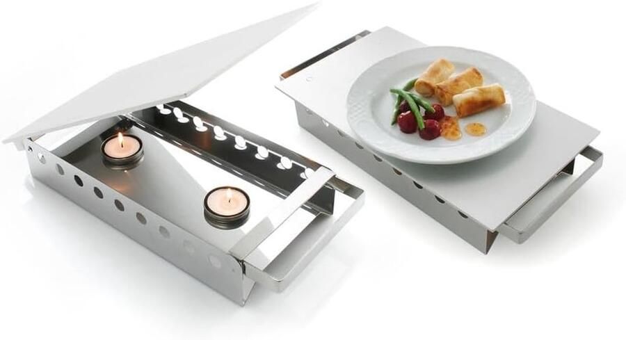 Warmhoudplaat Buffetwarmer Eten Warm Houden Dubbele Brander 33x18 cm Zilver
