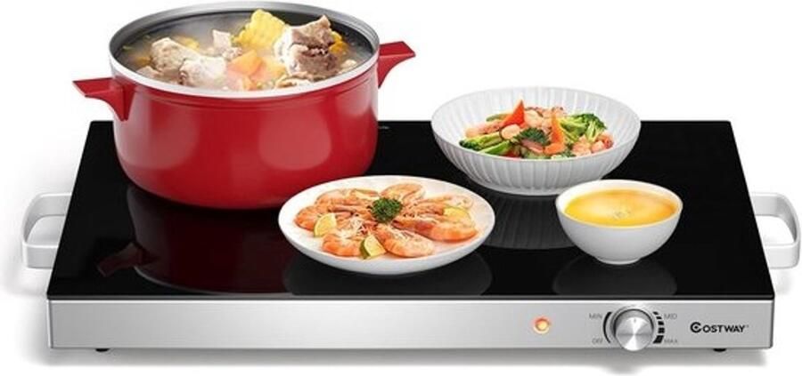 Warmhoudplaat Elektrisch Buffetwarmer Voedselwarmer Gerechten Warm Houden Traploze Temperatuurregeling 56 x 36 cm Zilver met Zwart