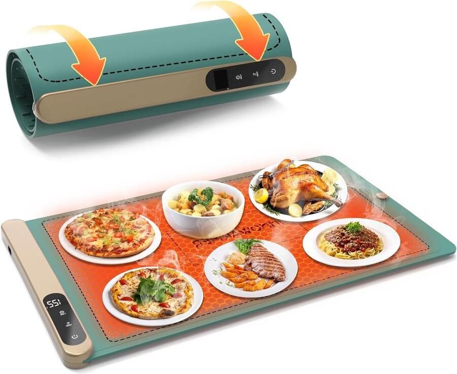 Warmhoudplaat Elektrisch Voedselverwarmer Buffet Eten Warm Houden Opvouwbaar Siliconen Ontwerp 60 x 38 cm Zwart