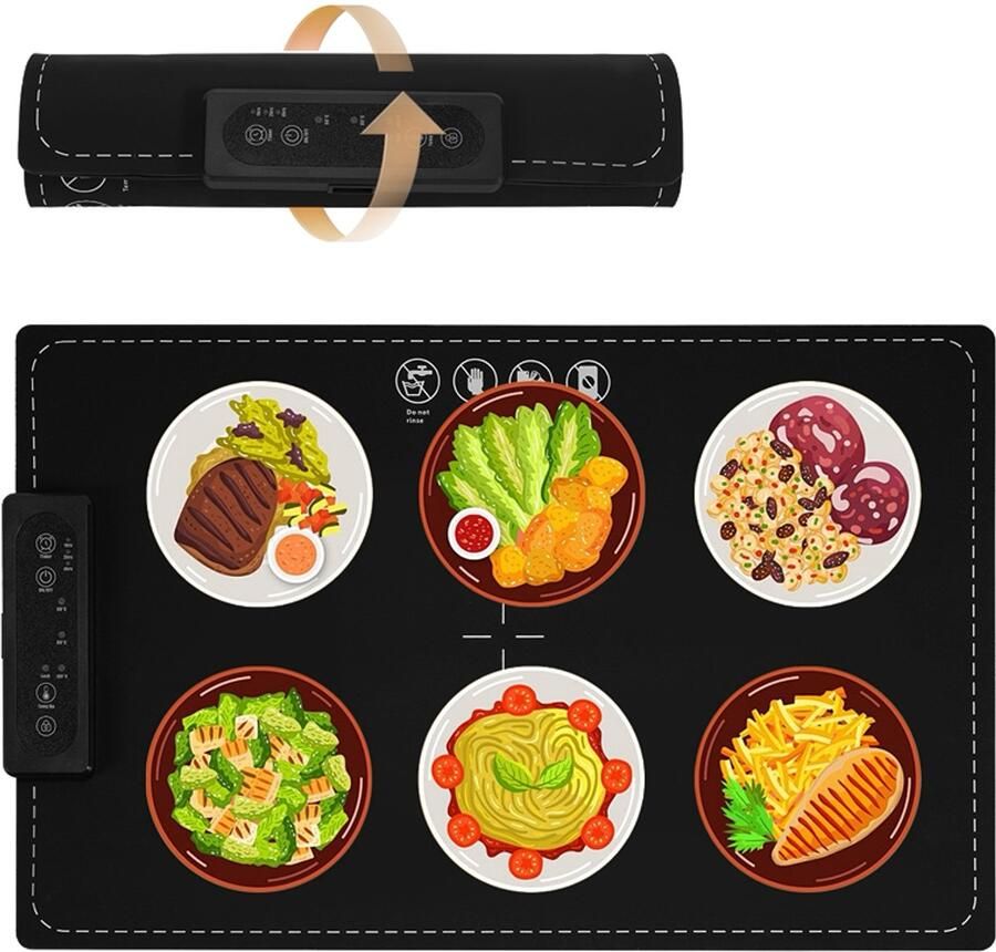 Warmhoudplaat elektrisch Voedselverwarmer -Flexibele elektrische komverwarmer Drie temperatuurstanden Drie tijdstanden Volledig geïsoleerd Geschikt voor thuis Feesten Houdt eten warm Ontdooien 60 x 38 cm Wit