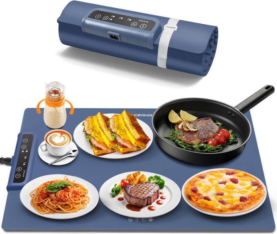 Warmhoudplaat elektrisch voedselverwarmer volledige verwarming opvouwbare siliconen warmhoudplaat 3 instelbare temperaturen en timer buffetwarmer voor buffet familie