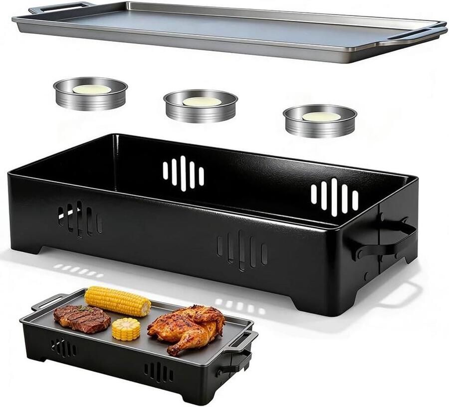 Warmhoudplaat Eten warmhouder Barbecue gerechten Hittebestendig aluminium 36 x 18 cm Zwart