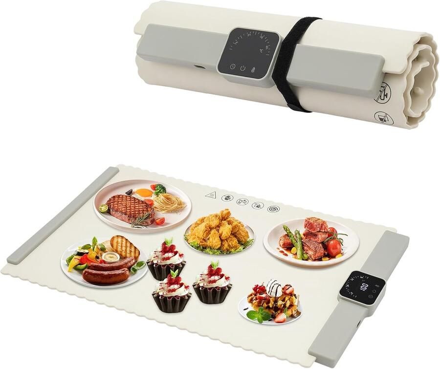 Warmhoudplaat Gerechten Draagbare Verwarmer Eten Warm Houden Inklapbaar Ontwerp 65x39cm Wit