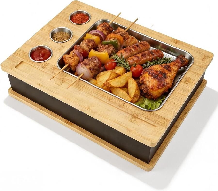 Warmhoudplaat Grillgerechten BBQ Serveerschaal Diner Warmer Eten Warm Houden Kaarsverwarming Systeem 40 x 30 cm Zilver