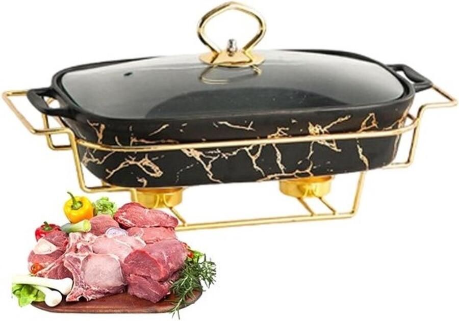 Warmhoudplaat Serveerschalen Buffetverwarmer Kookgerei Feestelijke Buffetten Geoptimaliseerd Dekselontwerp 34.5 cm Zwart