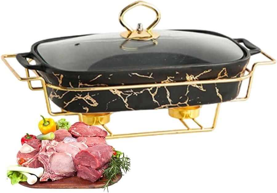 Warmhoudplaat Serveerschalen Buffetverwarmer Kookgerei Feestelijke Buffetten Geoptimaliseerd Dekselontwerp 34.5 cm Zwart