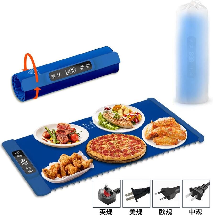 Warmhoudplaat Voedselverwarmer Voedselverwarmingskussen -Elektrische verwarmingsplaat Buffetverwarmer 5 temperaturen en 4 timers Met kinderbeveiliging Automatisch Buffet Party Ontdooien Blauw