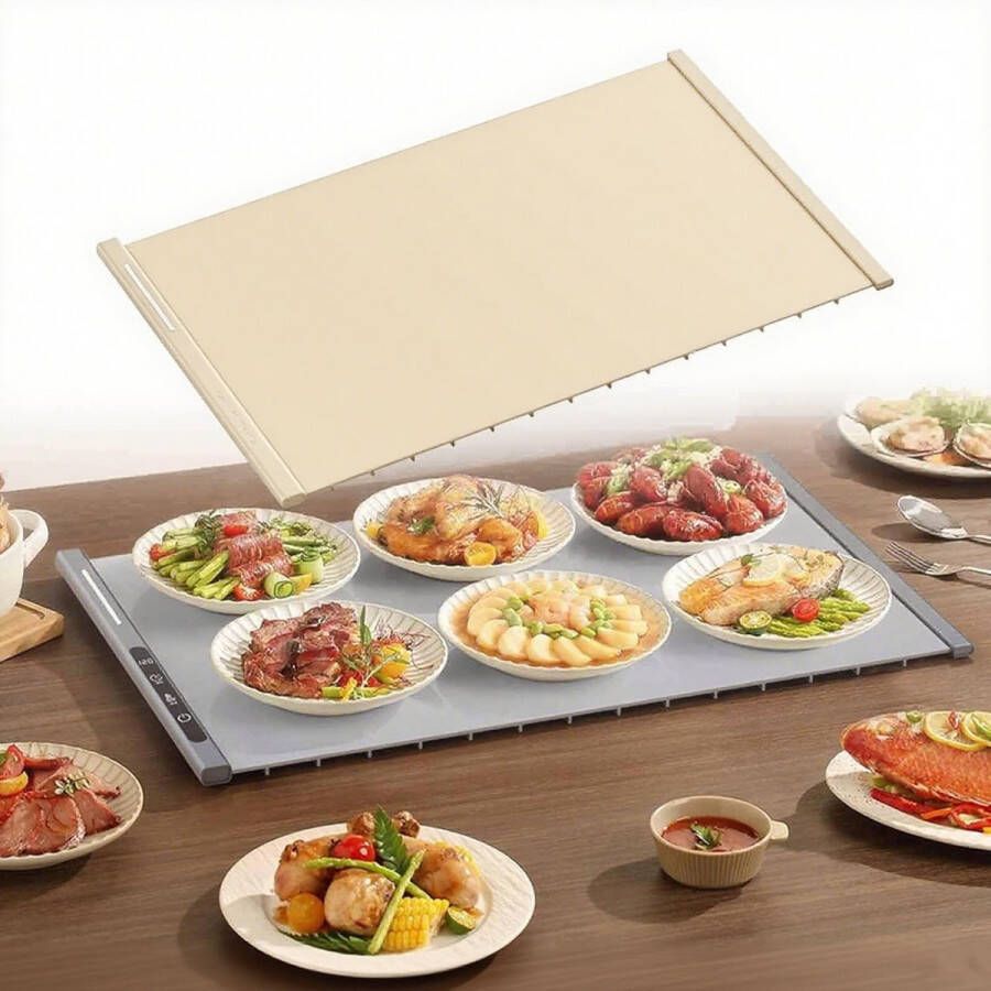 Warmhoudplaat- Voedselverwarmer Voedselverwarmingskussen -Voedselverwarmer 250W elektrische oprolbare verwarmingsplaat met 8 temperatuurinstellingen en 6 uur timer voor thuiskeukenbuffetservice waterdicht siliconen materiaal beige