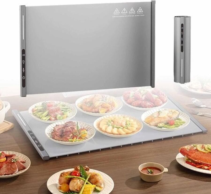 Warmhoudplaat- Voedselverwarmer Voedselverwarmingskussen -Voedselverwarmer 250W elektrische oprolbare verwarmingsplaat met 8 temperatuurinstellingen en 6 uur timer voor thuiskeukenbuffetservice waterdicht siliconen materiaal grijs