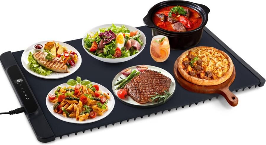 Warmhoudplaat voor gerechten voedselverwarmer- Siliconen -Opvouwbaar -Draagbaar Oppervlak 240W elektrische oprolbare verwarmingsplaat met 6 temperatuurinstellingen -65x38cm-Donkergrijs