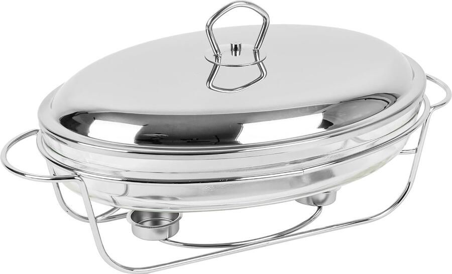 Chafing Dish Warmhouder Buffet Warm Serveren Gehard Glas 3L Inhoud Zilver