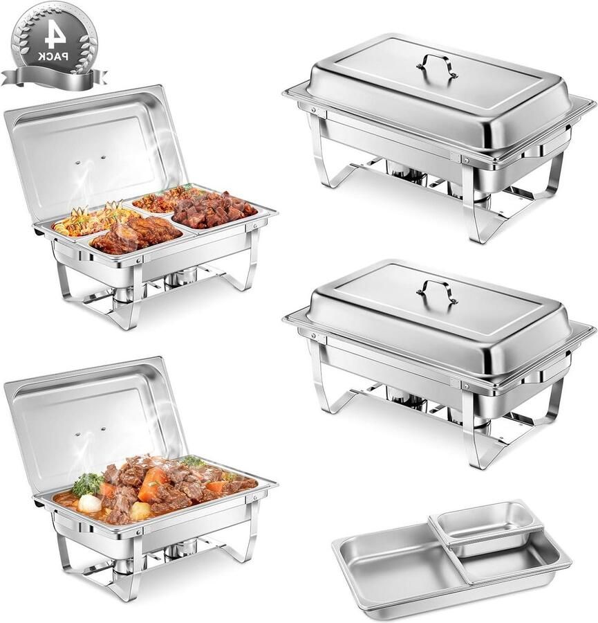 Warmhoudset Buffet Voedselwarmer Rechaud Eten Warm Houden Grote Capaciteit 9L 58x36x30 cm Zilverkleurig
