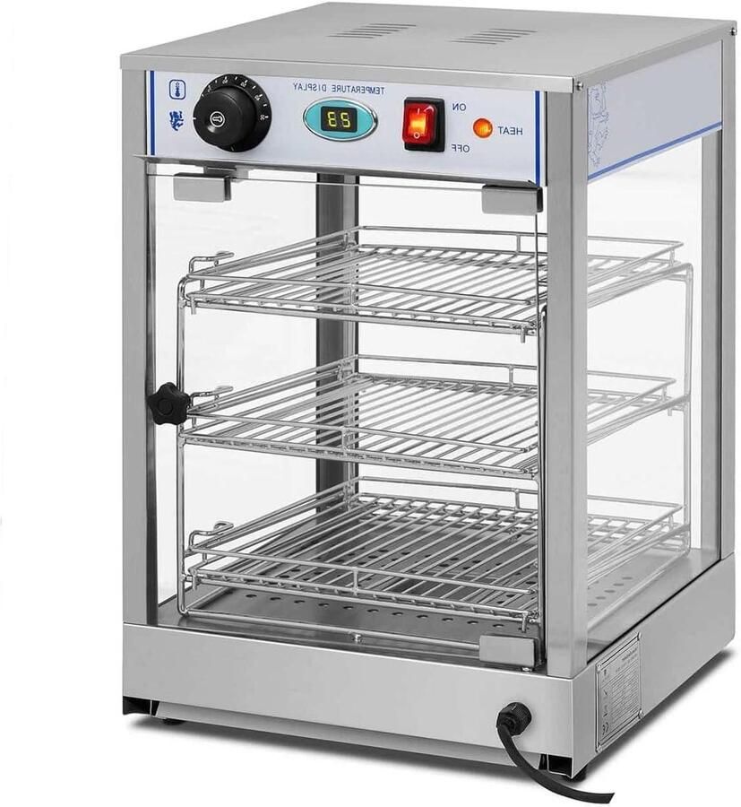 Warmhoudvitrine Hete toonbank Vitrine Gerechten Presenteren Traploos Instelbaar 39 x 35.5 x 52 cm Zilver