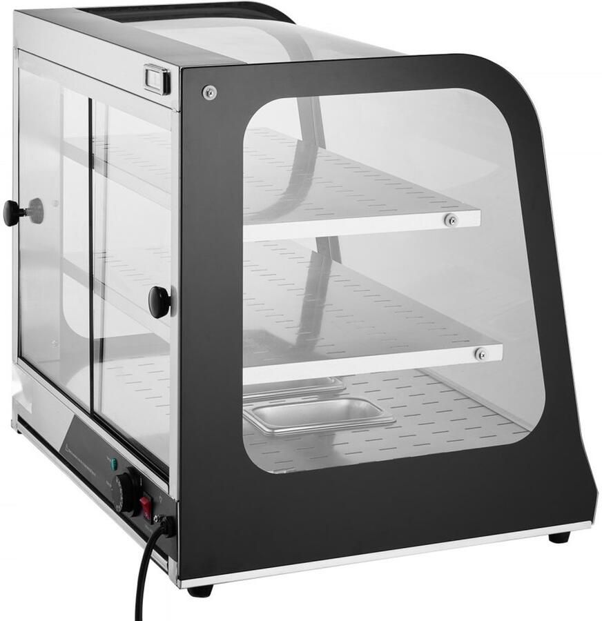 Warmhoudvitrine Horeca 2-laags Voedselwarmer 111 L 850 W Vermogen Gehard Glas Stoomverwarming Temperatuur 30–85°C Regelbaar