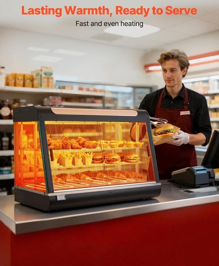 Warmhoudvitrine Verwarmde vitrinekast 130 L 1400 W Temperatuur 30–85 °C 3-laags Verstelbare schappen LED-verlichting