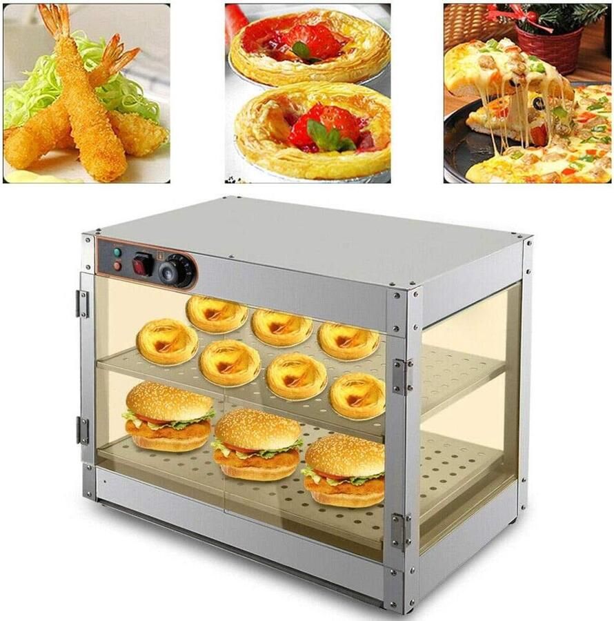 Warmhoudvitrine Voedselverwarmer Eten Warm Houden Instelbare Temperatuur 61 x 38 x 51 cm Zilver