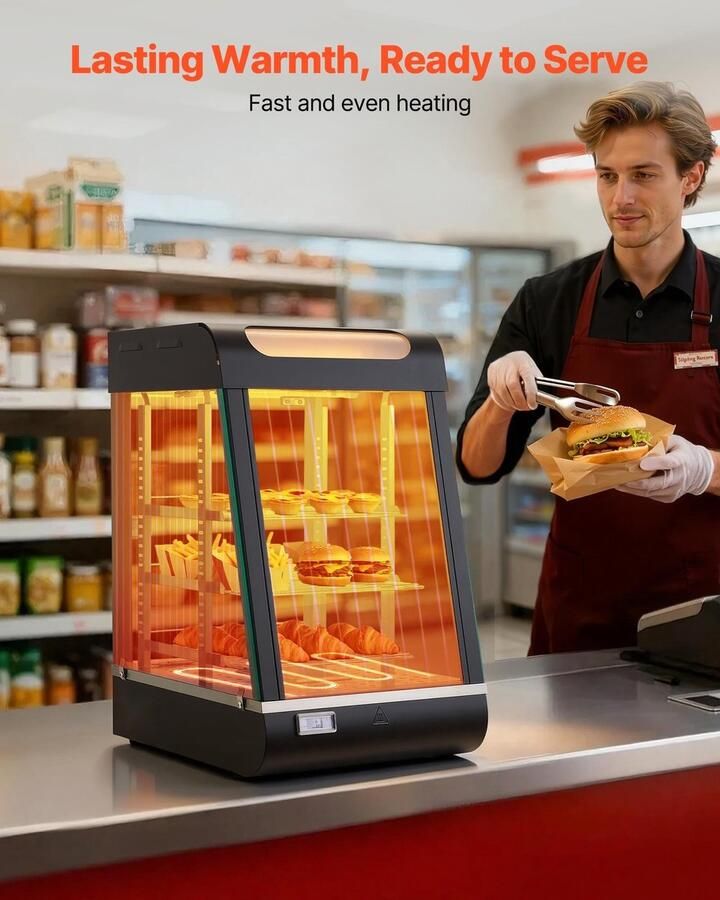 Warmhoudvitrine Voedselwarmer 3-laags 57 l 800 W 30-85 °C Verstelbare legborden LED-verlichting - Foto 2