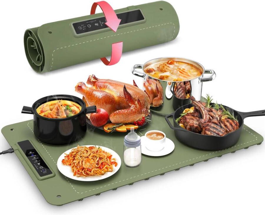 Warmingplaat voor gerechten Voedselveilige siliconen 3 temperatuurniveaus Volledige verwarming Flexibel oprolbaar Ophangbaar Ideaal voor thuis buffetten en feesten