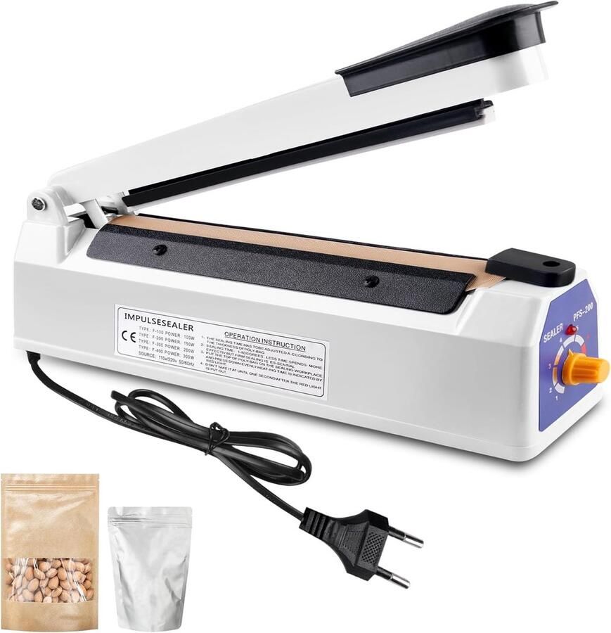 Warmte-sealapparaat folielasapparaat 200 mm folielasapparaat impuls-warmte-zaksealer afdichtingsmachine zegelmachine plastic zaksealer afdichtingsbreedte balklasapparaat voor Mylar PP