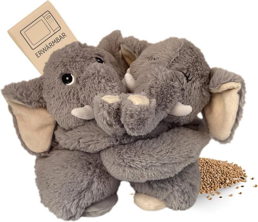 Warmtekussen Knuffeldier 2-Delige Set Olifanten Familie Magnetron & Oven Veilig