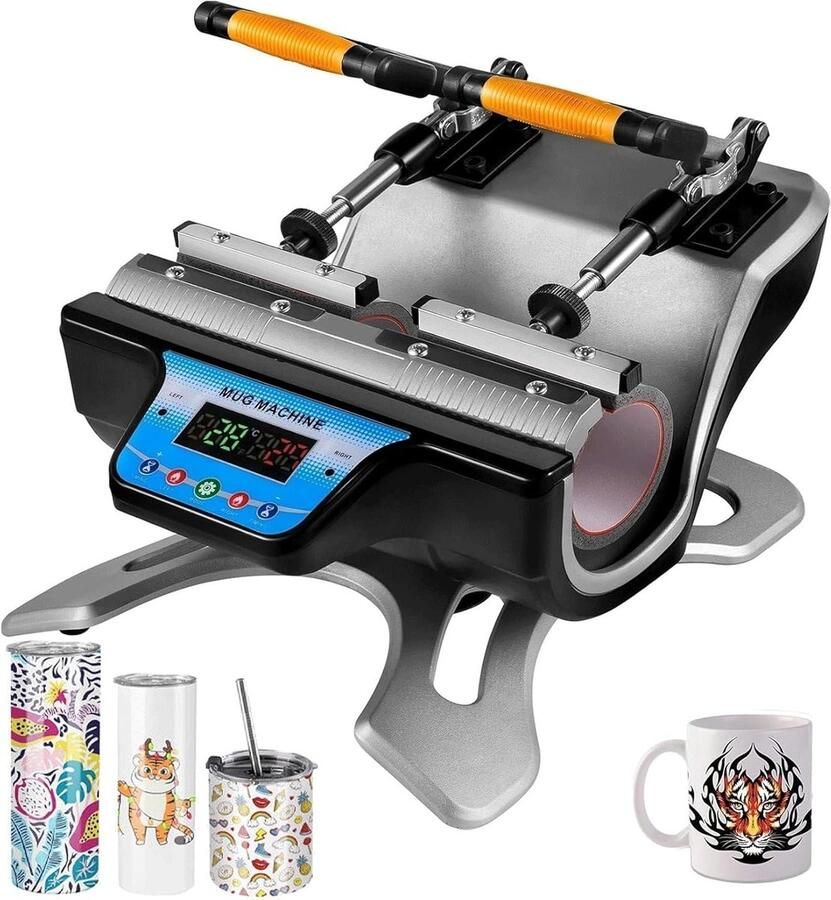 Warmtepers Machine Dubbel Station Mok Transfer LCD Controle 2 Mokken Zilver Zwart