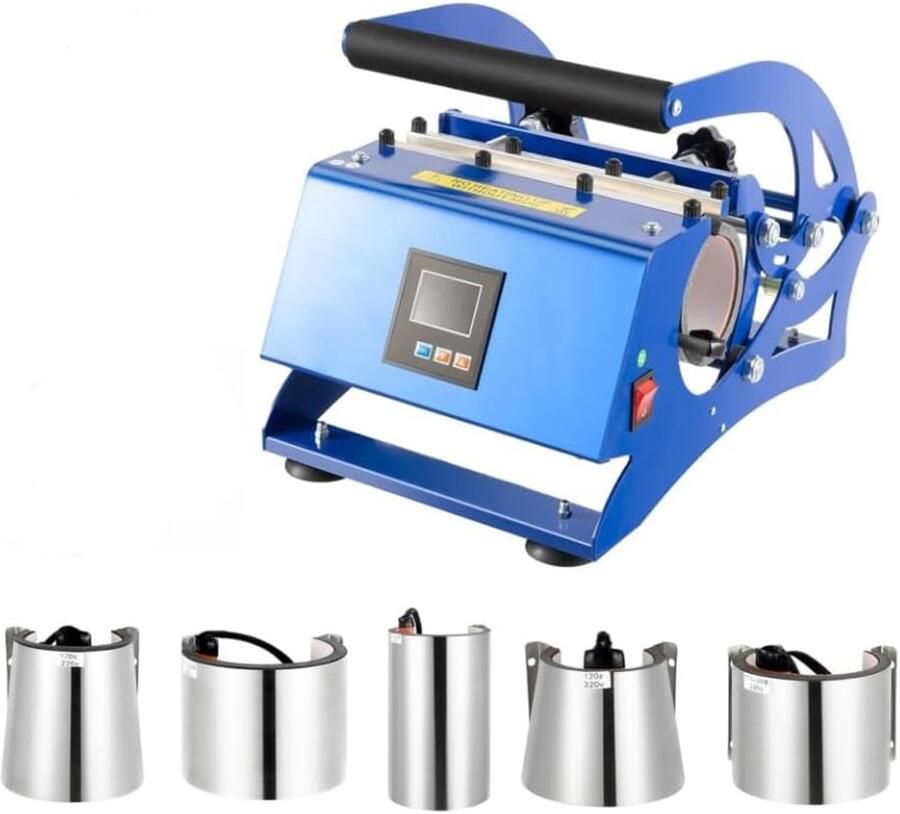 Warmtepers Machine Mokken Pers Bekers Bedrukken 6-in-1 Systeem 500W 0-200C Blauw Zwart