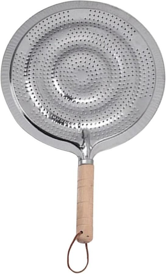 Warmteplaat Kookplaat Hitteverdeler Accessoire Gelijkmatig Verwarmen Houten Handvat 21 cm Diameter Zilverkleurig