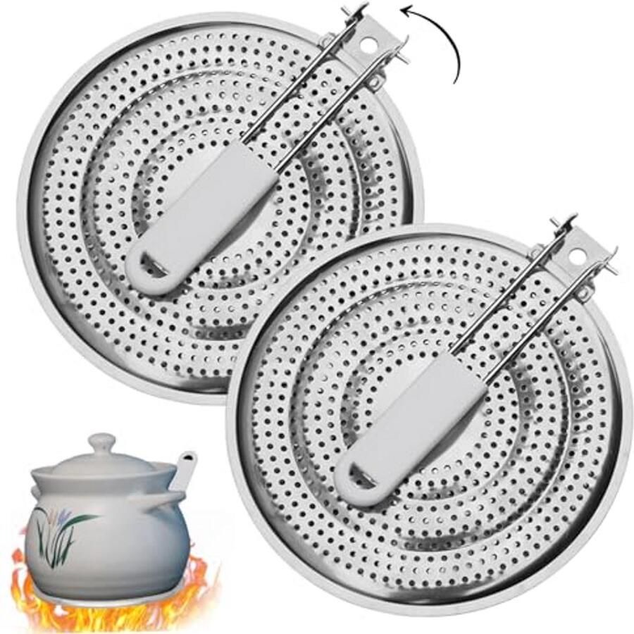 Warmteverspreider Gasfornuis Set van 2 Dual Layer met Opvouwbare Handvat