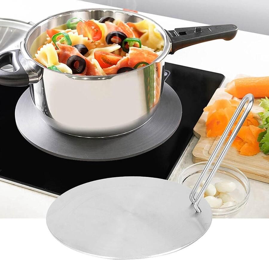 Warmteverspreider Inductieplaat Adapter Converter Plaat Gelijkmatig Koken Roestvrij Staal 24 cm Zilver