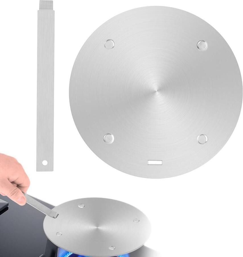 Warmteverspreider Kookplaat Inductieplaat Adapter Gelijkmatig Verwarmen Afneembare Handgreep 24 cm Zilver