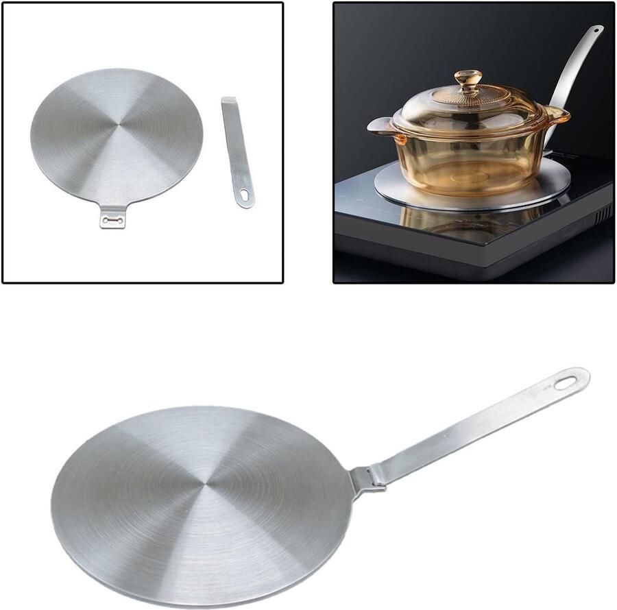 Warmteverspreider Plaat Adapter Inductie Kookplaat Gelijkmatig Koken Roestvrij Staal 21.5 cm Zilver