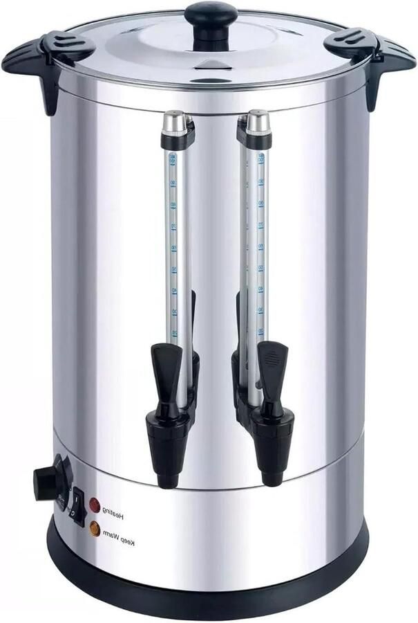 Warmwaterdispenser Ketel Waterkoker Catering Evenementen Dubbele Kranen 56 Liter Zilver