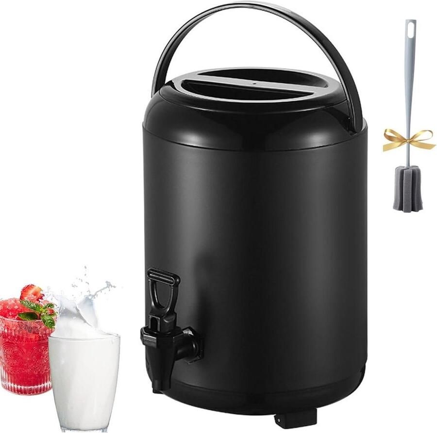Warmwaterdispenser Met Kraan Thermoskan Waterkoker Warme Dranken Serveren Roestvrij Staal Binnenlaag 12L Zwart