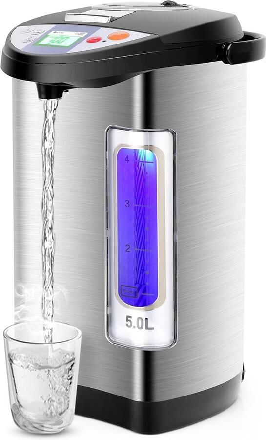 Warmwaterdispenser Waterkoker Snel heet water 5 temperatuurinstellingen 5 liter Zilver en zwart