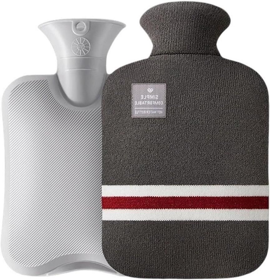 Warmwaterkruik Bedfles Handwarmer Lekker opwarmen Zachte pluche hoes 2 liter Donkergrijs